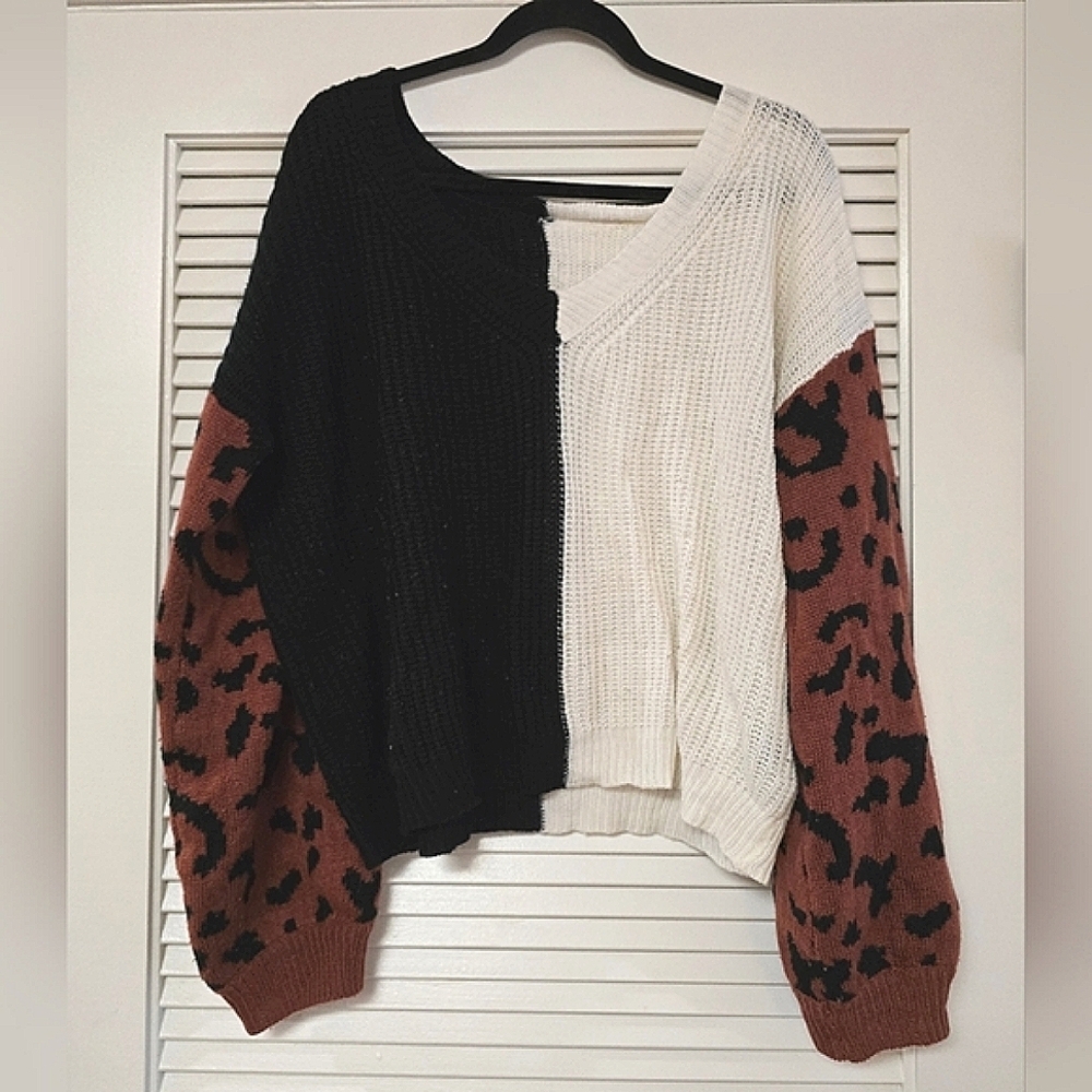 SHEIN - (Plus-Size) Oversized Knit Animal Print Relaxed-Fit Sweater